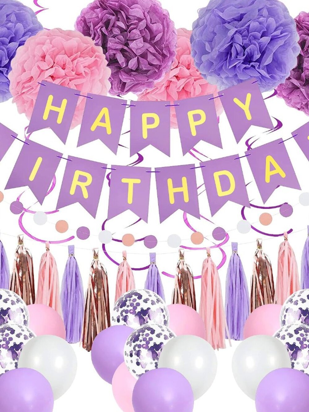 Purple Pink Birthday Party Decorations for Women Girls with Happy Birthday Banne - Picture 1 of 6